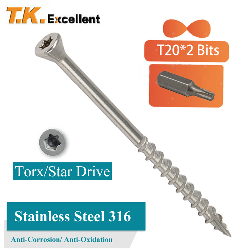 Barrel Bolt Slide - Stainless Steel Torx Wood Screws, Marine
